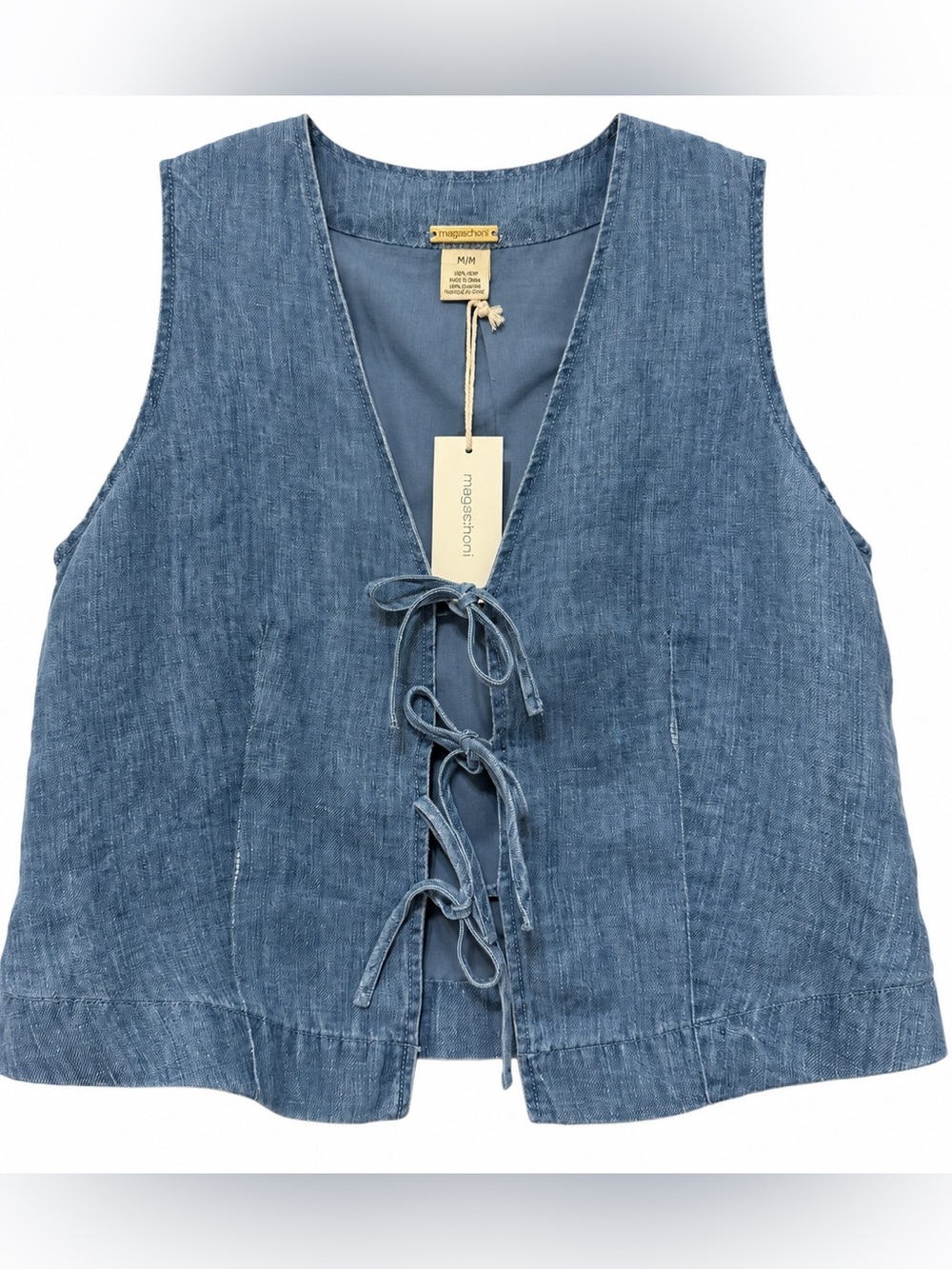 Magaschoni Denim Blue Lace-Up V-Neck Tank Top